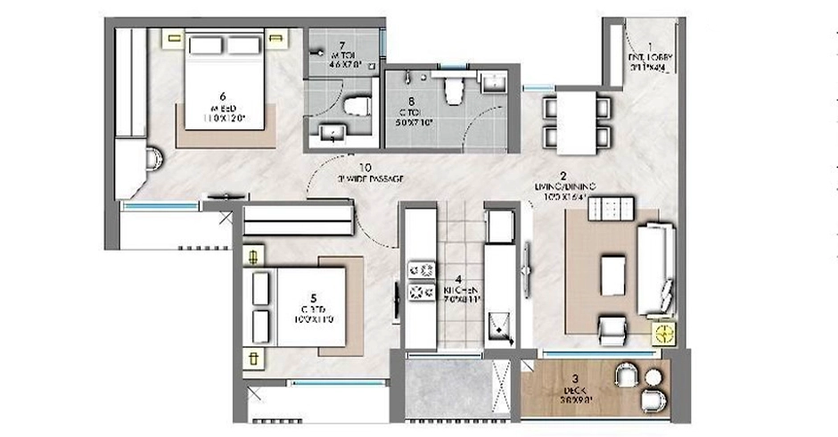 Rustomjee Urban Woods 2 BHK Floor Plan Rustomjee Urban Woods 2 BHK Floor Plan